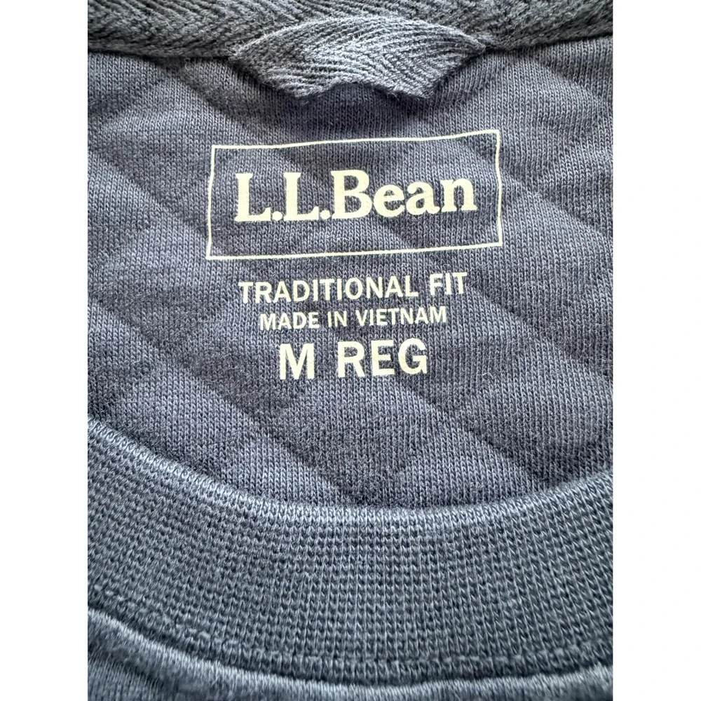 LL Bean Quilted Sweatshirt Mens M Navy Blue Diamond Pullover Traditional Fit